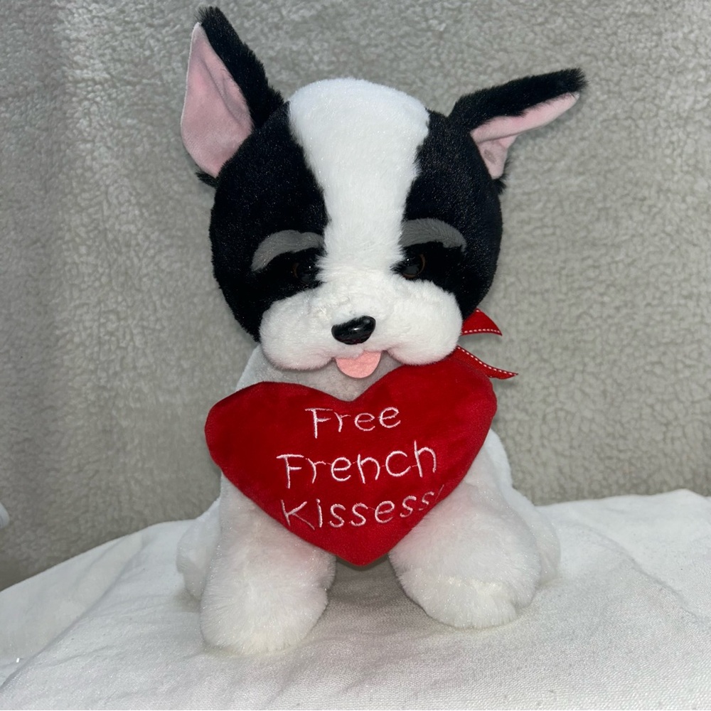 French bull-dog plush Valentines day free french kisses Walmart tongue out 12"